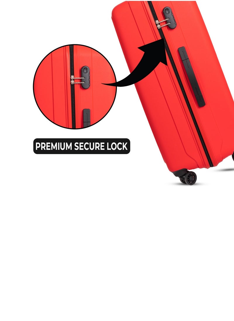 ZAP Checked Luggage Trolley| Hardcase Polypropylene Material| 3-Digit Combination Lock | 360° Degree Wheel Rotation| Large-28 Inch- Red