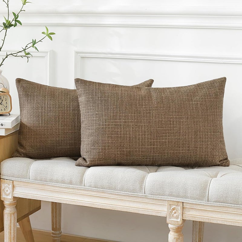 OTOSTAR Pack of 2 Throw Pillow Covers 12x20 Inch Linen Coffee Brown Pillowcases Farmhouse Decorative Solid Pillow Covers 30x50 cm Lumbar Cushion Case for Home Decor Sofa Couch Bed (Coffee Brown) - Image 3