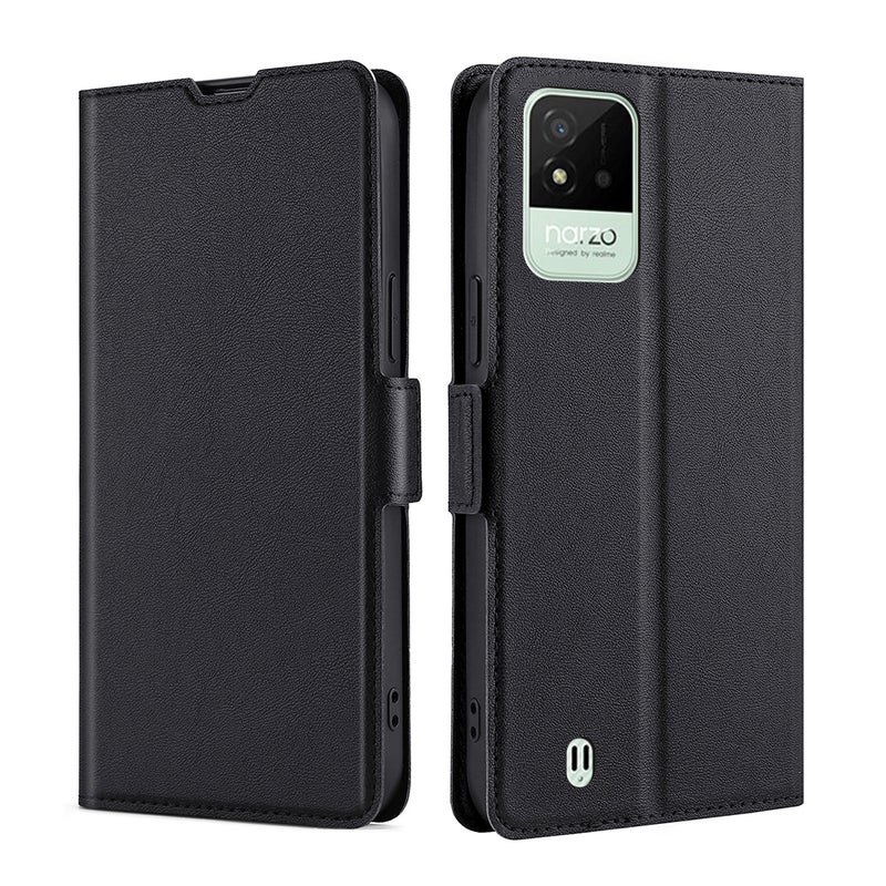 HuHa Case Cover For OPPO Realme Narzo 50i Ultra-thin Voltage Side Buckle  Horizontal Flip Leather Phone Case(Black) - Image 1