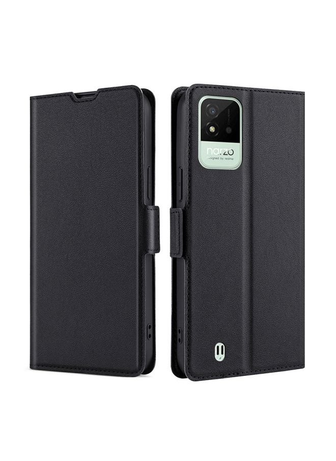 HuHa Case Cover For Realme Narzo 50i Ultra-thin Voltage Side Buckle Horizontal Flip Leather Phone Case Black 