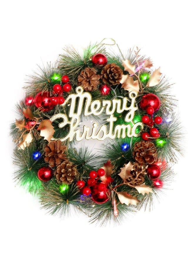 NIBEMINENT إكليل عيد الميلاد الذهبي إكليل عيد الميلاد الاصطناعي لإكليل عيد الميلاد لتزيين باب المدخل مع لمسات ذهبية وزهور اصطناعية كرات ذهبية ورباط كبير للزينة الداخلية والخارجية للمنزل - Image 1