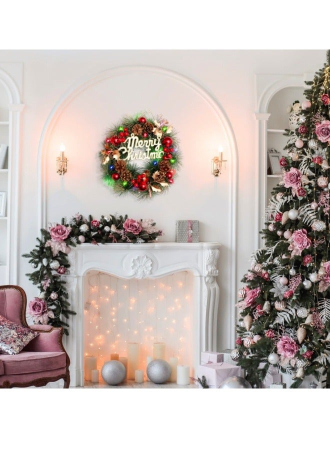 NIBEMINENT إكليل عيد الميلاد الذهبي إكليل عيد الميلاد الاصطناعي لإكليل عيد الميلاد لتزيين باب المدخل مع لمسات ذهبية وزهور اصطناعية كرات ذهبية ورباط كبير للزينة الداخلية والخارجية للمنزل - Image 5