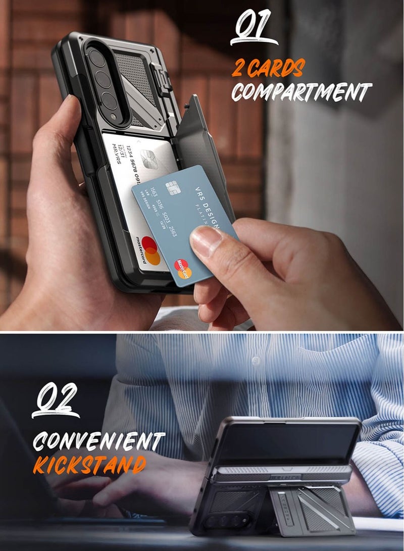 VRS Design Terra Guard Ultimate GO Hinge Protection Samsung Galaxy Z Fold 4 Case Cover Wallet with Card Compartment & Screen Protector - Metal Black - Image 2
