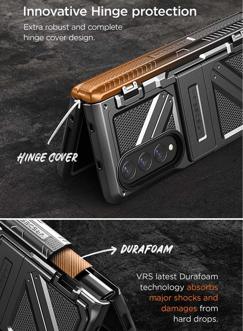 VRS Design Terra Guard Ultimate GO Hinge Protection Samsung Galaxy Z Fold 4 Case Cover Wallet with Card Compartment & Screen Protector - Metal Black - Image 4