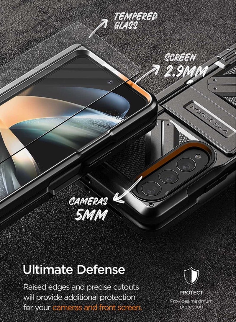 VRS Design Terra Guard Ultimate GO Hinge Protection Samsung Galaxy Z Fold 4 Case Cover Wallet with Card Compartment & Screen Protector - Metal Black - Image 3