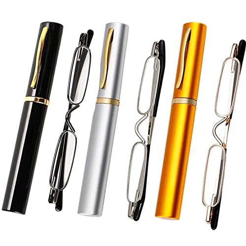 Viseng Slim Mini Metal Reading Glasses Compact Lightweight Portable Readers with Glasses Case for Reading Case,Gold+Silver+Black+2.0 - Image 1
