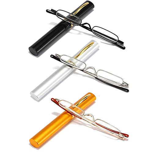 Viseng Slim Mini Metal Reading Glasses Compact Lightweight Portable Readers with Glasses Case for Reading Case,Gold+Silver+Black+2.0 - Image 2