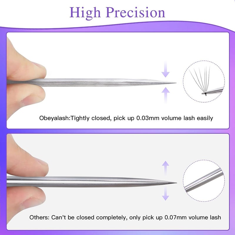 LZM 5 Pcs Professional Precision Tweezers, Portable Stainless Steel Eyebrow Tweezers, Straight and Curved Tweezers Set Eyelash Curler for False Eyelashes Extension - Image 3