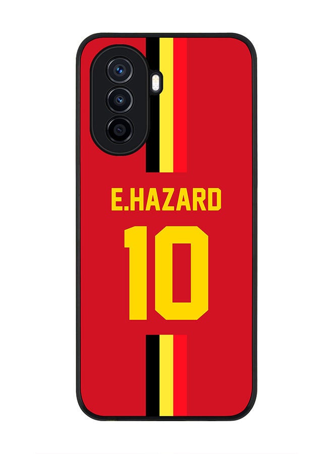 Stylizedd Rugged Black edge case for Huawei Nova Y70  Slim fit Soft Case Flexible Rubber Edges Anti Drop TPU Gel Thin Cover - Football Team - Belgium Player Name - E.Hazard - Image 1