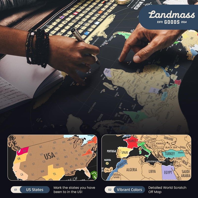 Landmass خريطة العالم القابلة للخدش، متعقب سفر فاخر مع أعلام، رسم خرائطي مفصل، فكرة هدية للمسافرين، فن جداري، ديكور منزلي أو مكتبي، 17x24 بوصة - Image 4