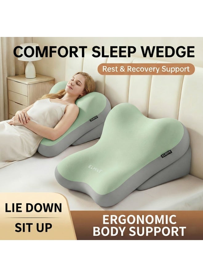 ELHIVE 2-Piece Adjustable Memory Foam Bed Wedge Pillow Set for Back & Neck Support, Mint/Grey - Image 3