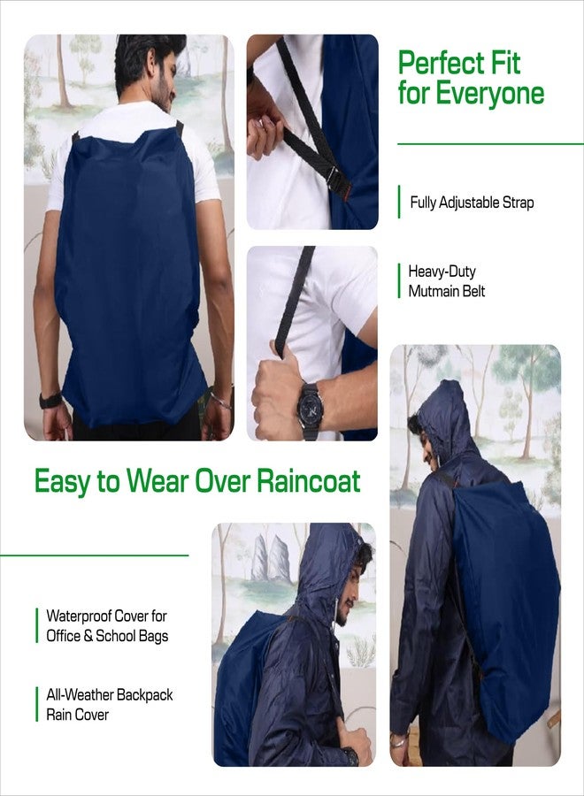 MUTMAIN 45L full bag cover waterproof rain cover for backpack with storage pouch, all side covered bag for School, Laptop, office, Collage bags with shoulder strap, PU material (Navy blue, 40L to 50L) - Image 3