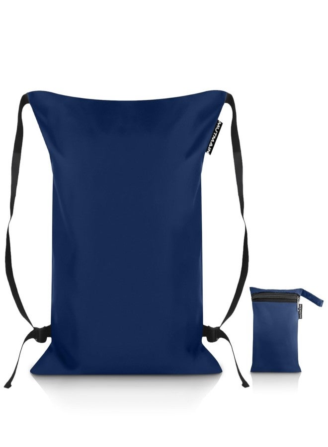 MUTMAIN 45L full bag cover waterproof rain cover for backpack with storage pouch, all side covered bag for School, Laptop, office, Collage bags with shoulder strap, PU material (Navy blue, 40L to 50L) - Image 1