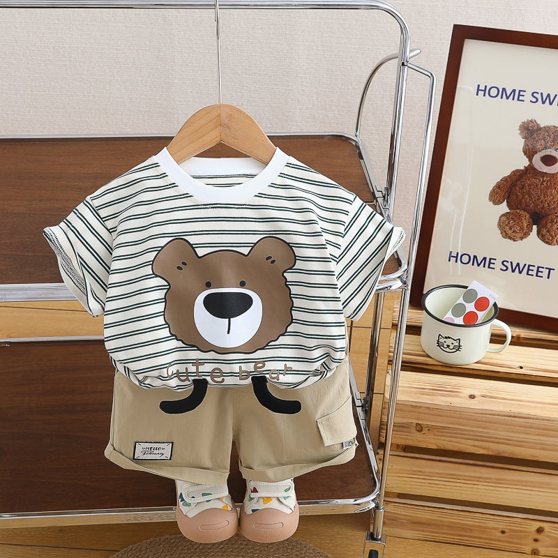 Wu Xiaoqi Kidsren's Clothing 2024 Summer New Korean Style Boys Short-Sleeved Suit Cartoon Round Neck Short-Sleeved Kidsren's Two-Piece Set - Image 4