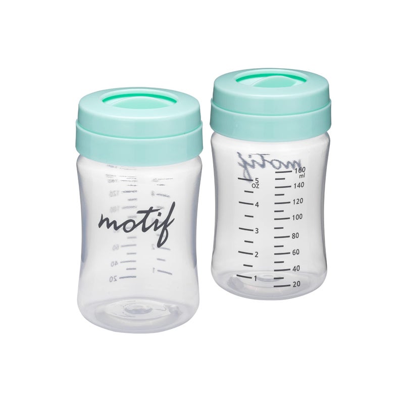 Motif Medical Motif Medical Breast Milk Storage Bottles for Luna Breast Pump Durable Plastic Breastfeeding Essentials wLocking Rings Lids Nipple Caps Breast Milk Container Set of 2 160 ml