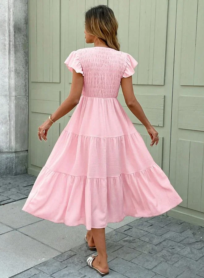 تايك تو فستان ميدي بأكمام مكشكشة وخصر مزموم