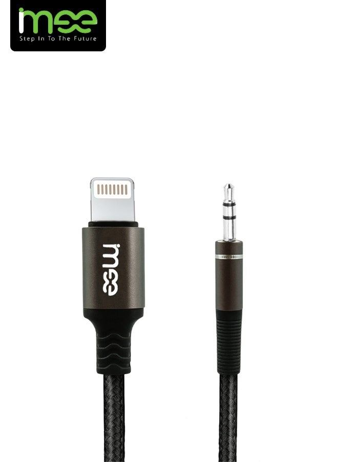 آیمی كابل صوت IMEE Plus IM-219 Lightning إلى AUX مقاس 3.5 مم (1 متر) - سلك مضفر من سبائك الألومنيوم، صوت ستيريو عالي الدقة، تصميم متين خالٍ من التشابك، متوافق مع أجهزة iPhone وiPad وiPod وأجهزة ستيريو السيارة ومكبرات الصوت وسماعات الرأس - Image 1