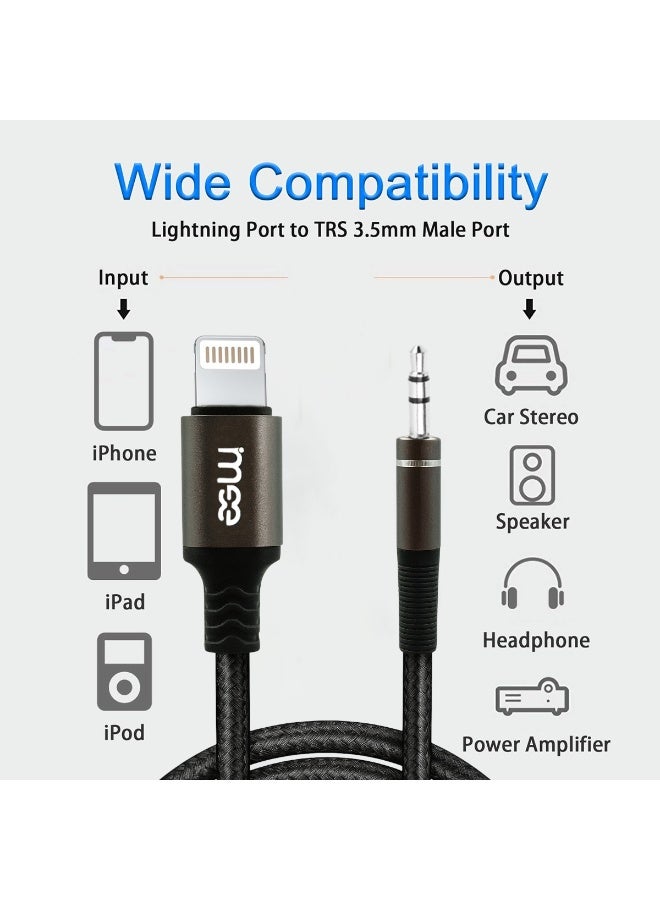 آیمی كابل صوت IMEE Plus IM-219 Lightning إلى AUX مقاس 3.5 مم (1 متر) - سلك مضفر من سبائك الألومنيوم، صوت ستيريو عالي الدقة، تصميم متين خالٍ من التشابك، متوافق مع أجهزة iPhone وiPad وiPod وأجهزة ستيريو السيارة ومكبرات الصوت وسماعات الرأس - Image 5