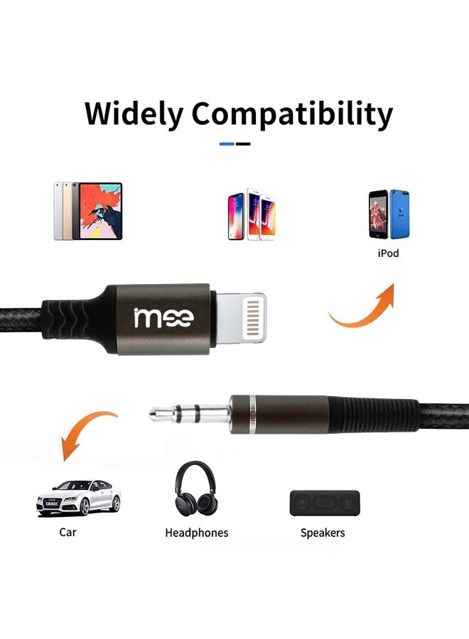 آیمی كابل صوت IMEE Plus IM-219 Lightning إلى AUX مقاس 3.5 مم (1 متر) - سلك مضفر من سبائك الألومنيوم، صوت ستيريو عالي الدقة، تصميم متين خالٍ من التشابك، متوافق مع أجهزة iPhone وiPad وiPod وأجهزة ستيريو السيارة ومكبرات الصوت وسماعات الرأس - Image 3