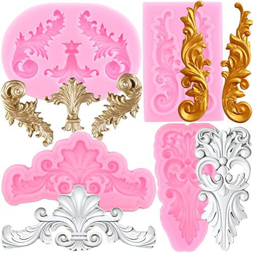 ZiXiang Baroque Fondant Mold Curlicues Scroll Lace Silicone Molds Filigree Mold For Sculpted Flower Cake Border Decoration Cupcake Topper Chocolate Polymer Clay Gum Paste Set Of 4 - Image 1