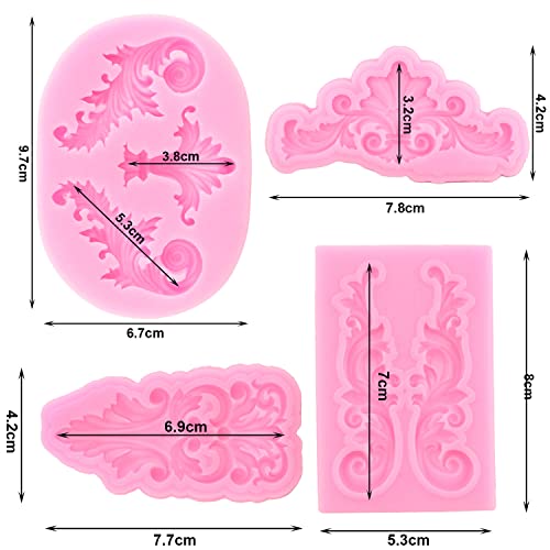 ZiXiang Baroque Fondant Mold Curlicues Scroll Lace Silicone Molds Filigree Mold For Sculpted Flower Cake Border Decoration Cupcake Topper Chocolate Polymer Clay Gum Paste Set Of 4 - Image 5