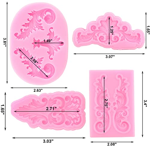 ZiXiang Baroque Fondant Mold Curlicues Scroll Lace Silicone Molds Filigree Mold For Sculpted Flower Cake Border Decoration Cupcake Topper Chocolate Polymer Clay Gum Paste Set Of 4 - Image 4