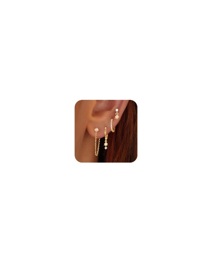 kunshao Gold Hoop Earrings for Women, Dainty Stud and Pearl Earring Set, Hypoallergenic Cartilage Earrings for Multiple Piercings, 14K Solid Gold Plated Huggie Earrings, Trendy Jewelry Set - Image 1