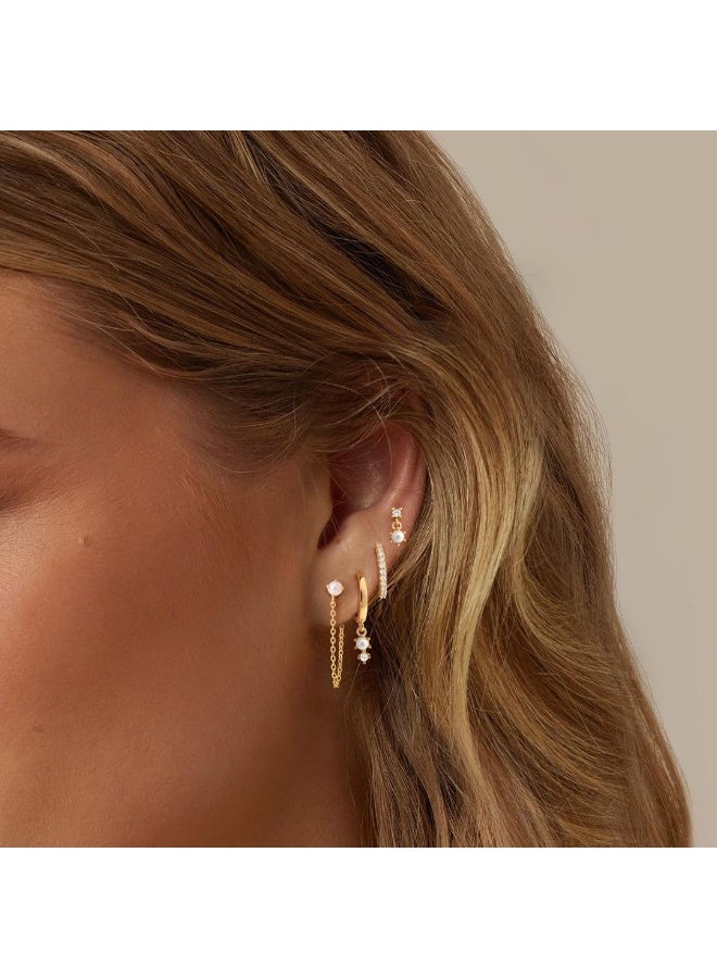 kunshao Gold Hoop Earrings for Women, Dainty Stud and Pearl Earring Set, Hypoallergenic Cartilage Earrings for Multiple Piercings, 14K Solid Gold Plated Huggie Earrings, Trendy Jewelry Set - Image 4