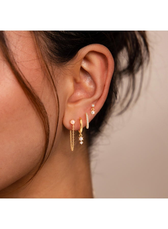 kunshao Gold Hoop Earrings for Women, Dainty Stud and Pearl Earring Set, Hypoallergenic Cartilage Earrings for Multiple Piercings, 14K Solid Gold Plated Huggie Earrings, Trendy Jewelry Set - Image 5