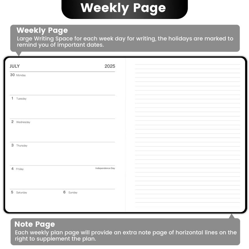 MaaIbok مخطط 2025-2026 - يوليو 2025 - يونيو 2026، مخطط أسبوعي شهري 2025-2026، 8" × 10"، مخطط أكاديمي أسبوعي وشهري مع صفحة ملاحظات أسبوعية، غلاف صلب، حلقة قلم، شريط مرن، جيب داخلي - Image 4