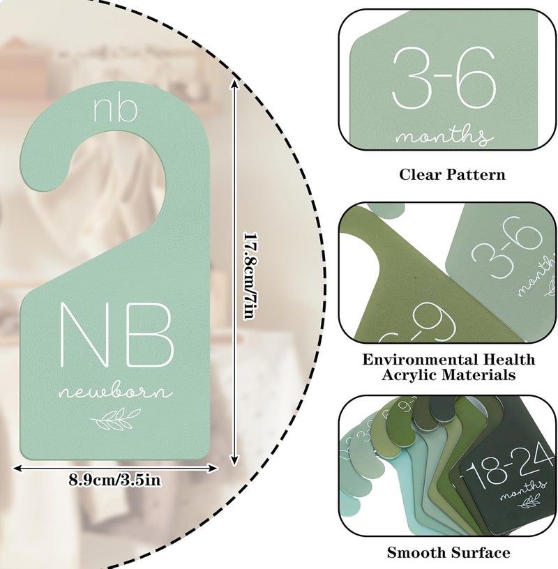 Whaline فاصل خزانة الأطفال 7 قطع من وايلين باللون الأخضر المريمي من الأكريليك لحامل الملابس منظم الملابس تدرج أخضر من حديثي الولادة حتى 24 شهر سميك فواصل خزانة الأطفال للمنزل والحضانة 35 × 7 بوصة - Image 3