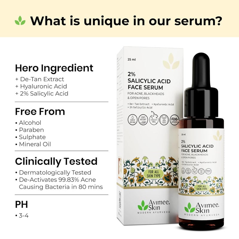 Avimee Herbal 2 Salicylic Acid Face Serum For Acne Blackheads  Open Pores  Reduces Excess Oil  Bumpy Texture  For Acne Prone or Oily Skin  25 mL - Image 4