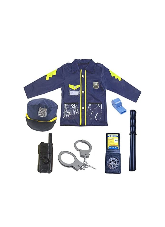 0TO1 TECH Police Costume for Kids, 9 Piece Policeman Pretend Play Set Includes Shirt, Hat, Whistle, Walkie Talkie and other Cop Set made of plastic for Dress Up Party, Police Officer Costume, Role-Playing  - Image 1