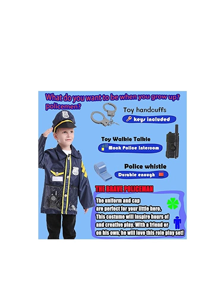 0TO1 TECH Police Costume for Kids, 9 Piece Policeman Pretend Play Set Includes Shirt, Hat, Whistle, Walkie Talkie and other Cop Set made of plastic for Dress Up Party, Police Officer Costume, Role-Playing  - Image 4