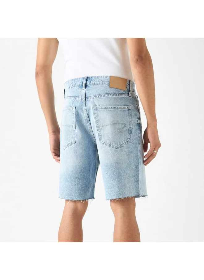 Lee Cooper Lee Cooper Solid Denim Shorts with Ripped Detail and Pockets