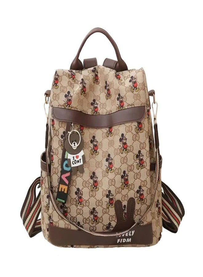 WANQLYN Backpack Purse for Women - Convertible Satchel Handbags Shoulder Bag,Anti-Theft Oxford Cloth Travel Daypack Zipper Bags for Ladies Girls (Mickey Brown) - Image 1