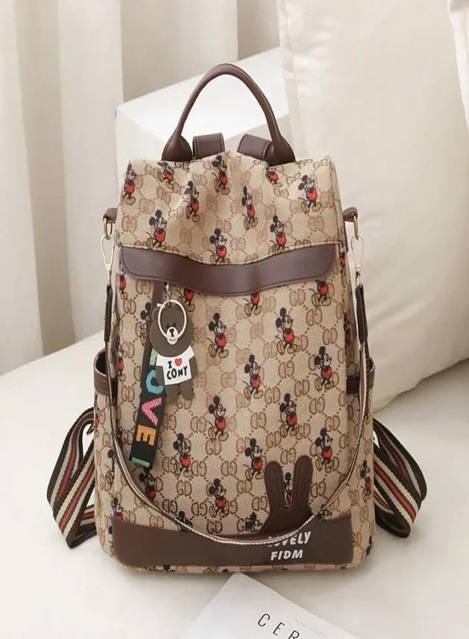 WANQLYN Backpack Purse for Women - Convertible Satchel Handbags Shoulder Bag,Anti-Theft Oxford Cloth Travel Daypack Zipper Bags for Ladies Girls (Mickey Brown) - Image 2