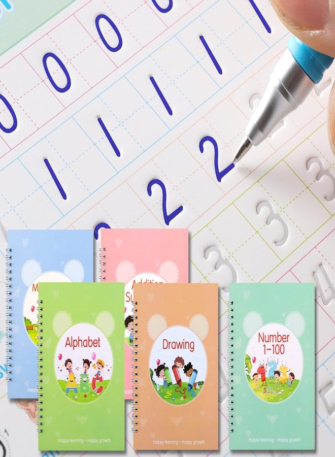 hzsshb Grooved Magic Practice Copybook, Reusable Writing Practice Book, for Preschool Kids Age 3-8 Calligraphy (5 Books with 40 Pens) (Colorful) - Image 1