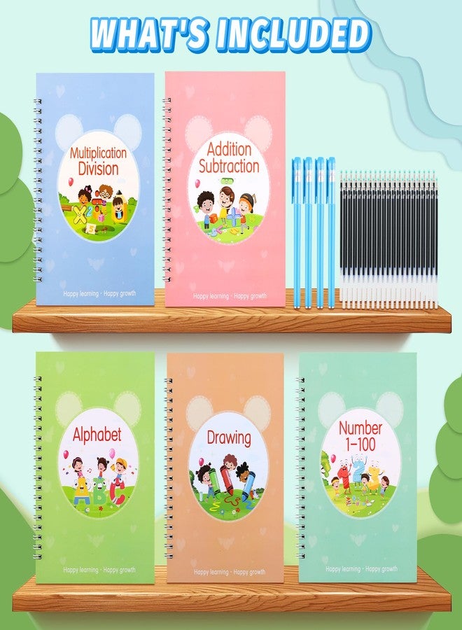hzsshb Grooved Magic Practice Copybook, Reusable Writing Practice Book, for Preschool Kids Age 3-8 Calligraphy (5 Books with 40 Pens) (Colorful) - Image 2