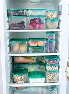 Generic Plastic Italian Sealed PP-R, Microwave, Freezer and Dishwasher Storage Box Set, 34 Pieces, 17 Boxes - Green Orange 