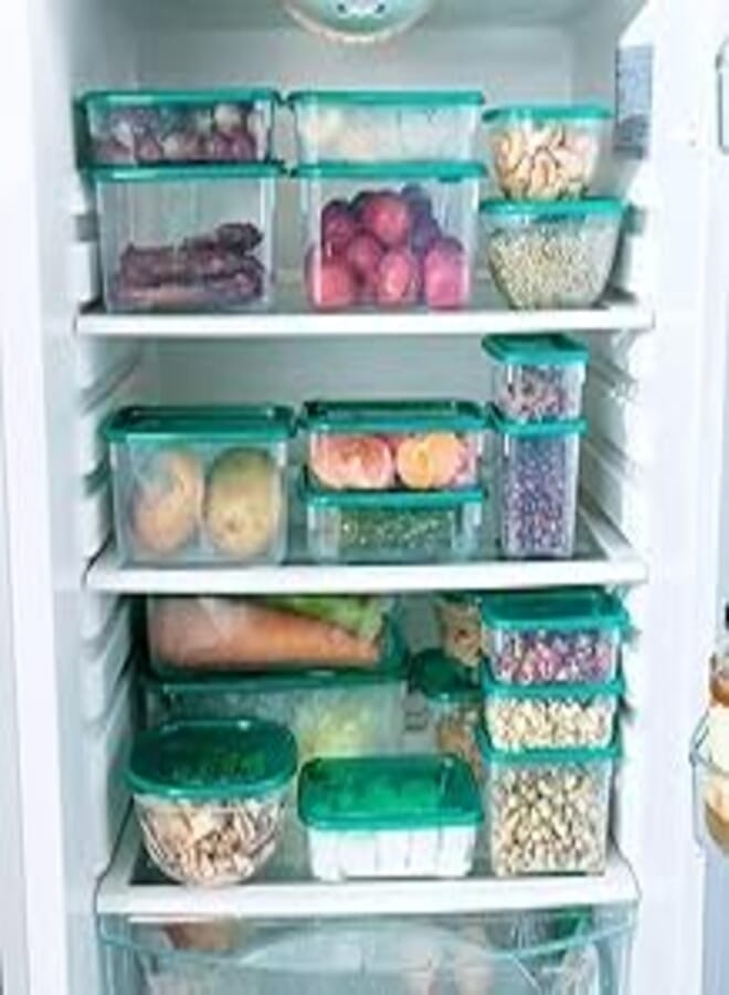 Plastic Italian Sealed PP-R, Microwave, Freezer and Dishwasher Storage Box Set, 34 Pieces, 17 Boxes - Green Orange