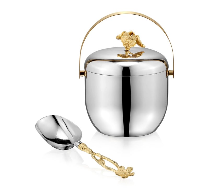 Sanjeev Kapoor Sanjeev Kapoor Stainless Steel Floral Set1 IceBucket 15 L Double Wall1 Ice ScoopHollow Handle IceBucke with ScoopIce Bucket for Bar Home Premium Design Ice Bucket  - Image 1