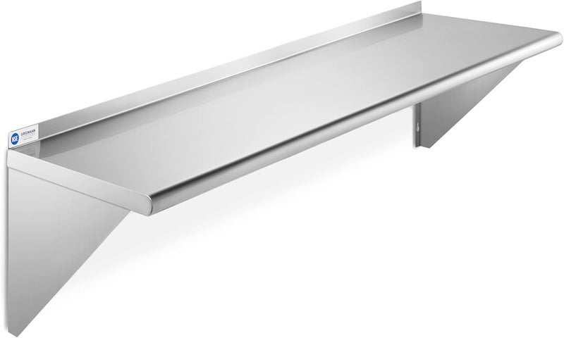 GRIDMANN 12" x 48" Stainless Steel Wall Mount Shelf with Backsplash, Commercial Grade - NSF Certified 18 Gauge Shelving for Restaurant, Kitchen, Utility Room, Garage - Image 1