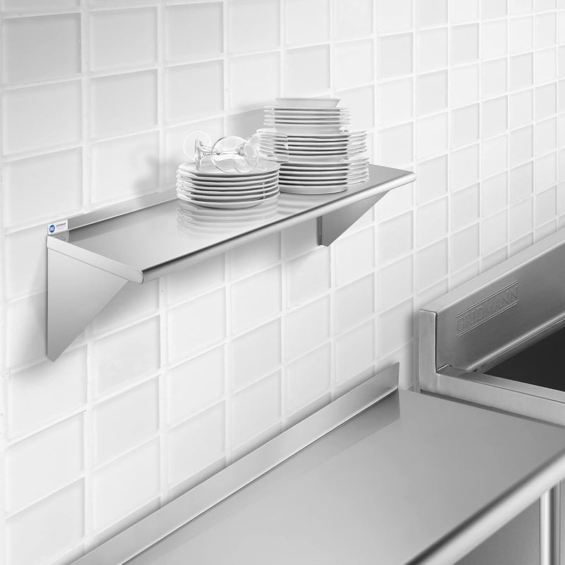 GRIDMANN 12" x 48" Stainless Steel Wall Mount Shelf with Backsplash, Commercial Grade - NSF Certified 18 Gauge Shelving for Restaurant, Kitchen, Utility Room, Garage - Image 2