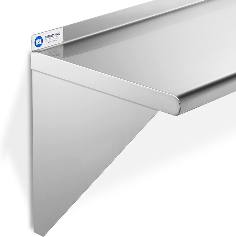 GRIDMANN 12" x 48" Stainless Steel Wall Mount Shelf with Backsplash, Commercial Grade - NSF Certified 18 Gauge Shelving for Restaurant, Kitchen, Utility Room, Garage - Image 4