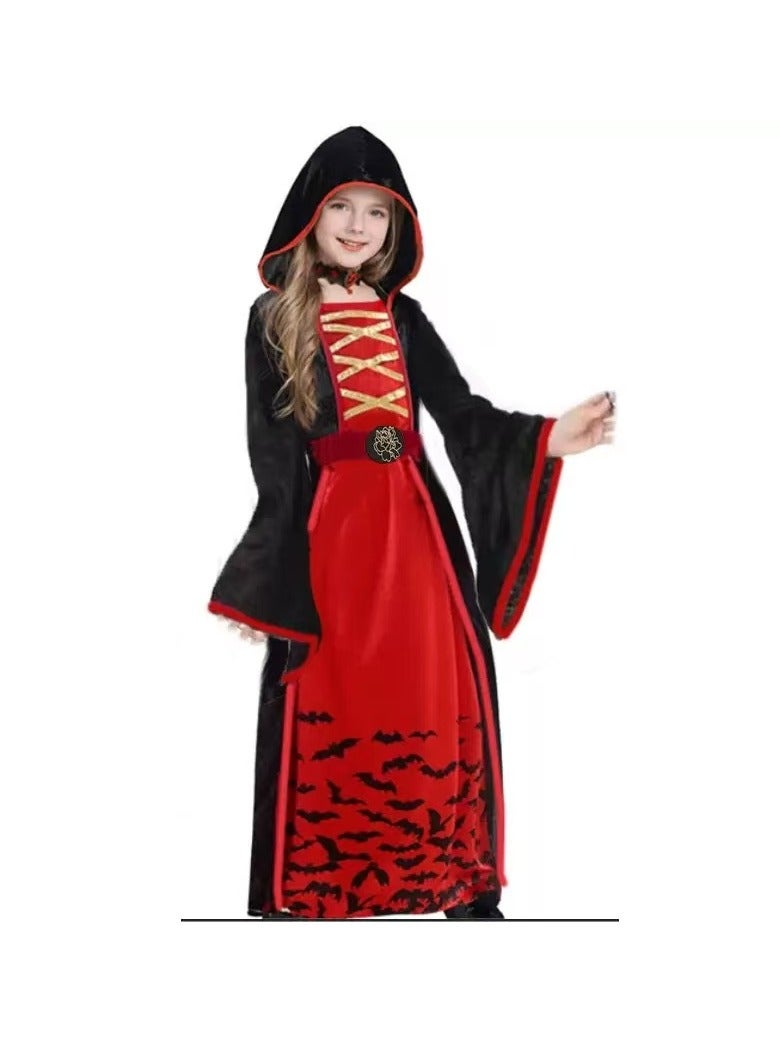 CityRiya-Long Girls Vampire Costume, Girl Vampire Dress, Children's Vampire Costume for Halloween Carnival Theme Party Dracula Cosplay（XL） - Image 1