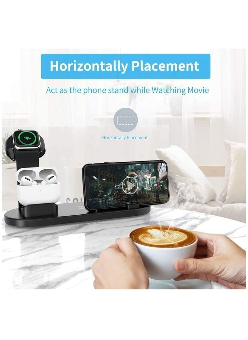 Generic Wireless Charger 3 in 1 Fast Charging Station 10W Charging Dock Stand Compatible for iWatch Series iPhone 14-11 Series/XS/XR/X/8 Samaung Galaxsy S21/S20  - Image 2