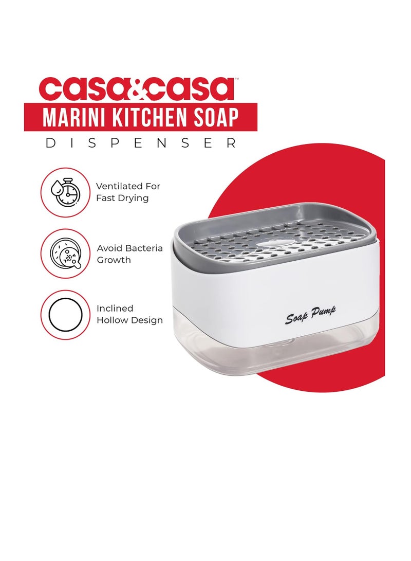 Casa & Casa Marini Soap Pump, 2-in-1 Dish Soap Dispenser and Sponge Holder for Kitchen Sink and Dishwasher, Easy to Clean, Refillable Liquid Soap Dispenser, Color - Image 2