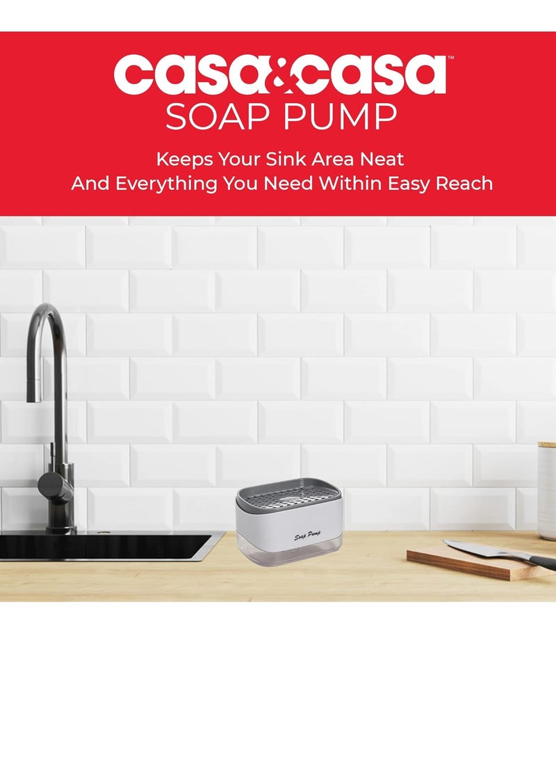 Casa & Casa Marini Soap Pump, 2-in-1 Dish Soap Dispenser and Sponge Holder for Kitchen Sink and Dishwasher, Easy to Clean, Refillable Liquid Soap Dispenser, Color - Image 4