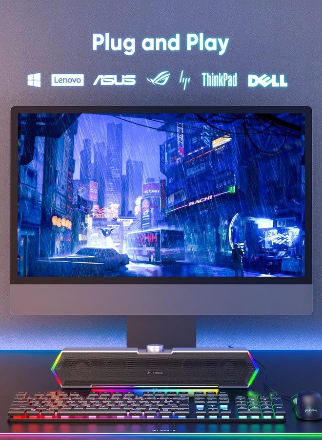 لينرو مكبرات صوت LENRUE G11 للكمبيوتر المكتبي، مزودة بإضاءة تعمل باللمس وصوت نقي وواضح، تعمل بمنفذ USB-C/USB لأجهزة الكمبيوتر المكتبية والمحمولة والشاشات - Image 5